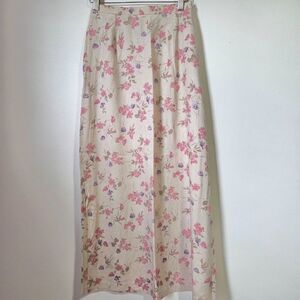 EUC VAN HEUSEN WOMEN FLORAL LONG LINEN BLEND A LINE SKIRT SIZE SMALL